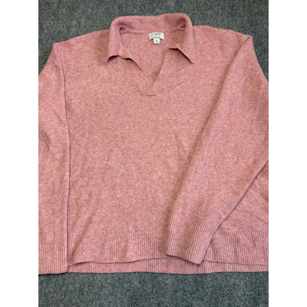 J.Crew Extra-Soft Pink Heather Polo V-Neck Sweater XL Long Sleeve Knit